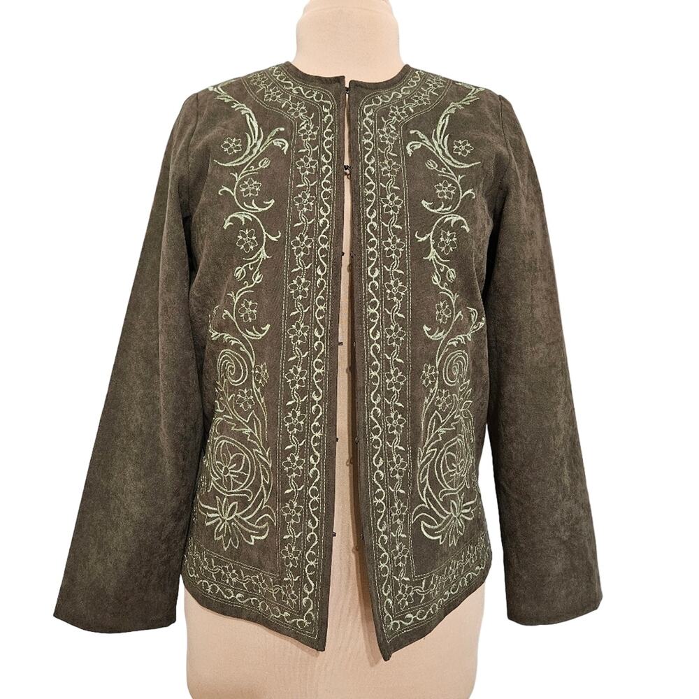 Susan Graver Olive Embroidered Blazer